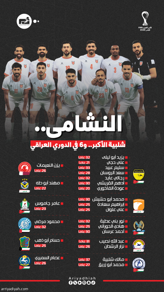 قائمة النشامى.. 15 محليون و8 محترفون